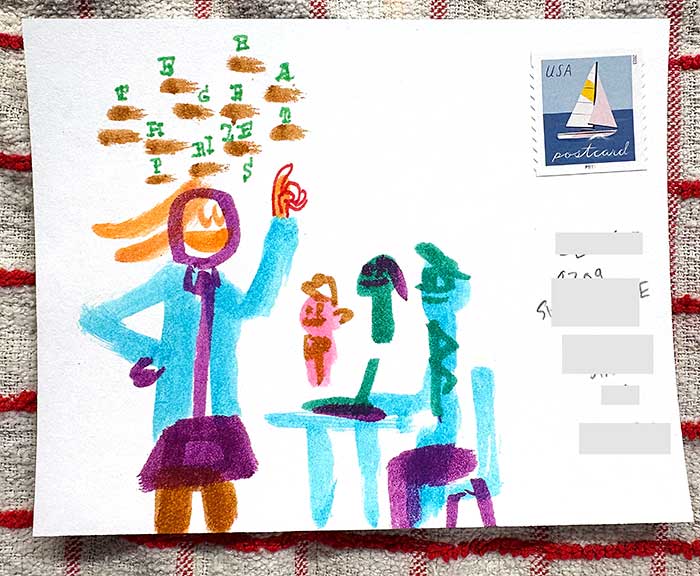 Postcard drawing sent to send cheer