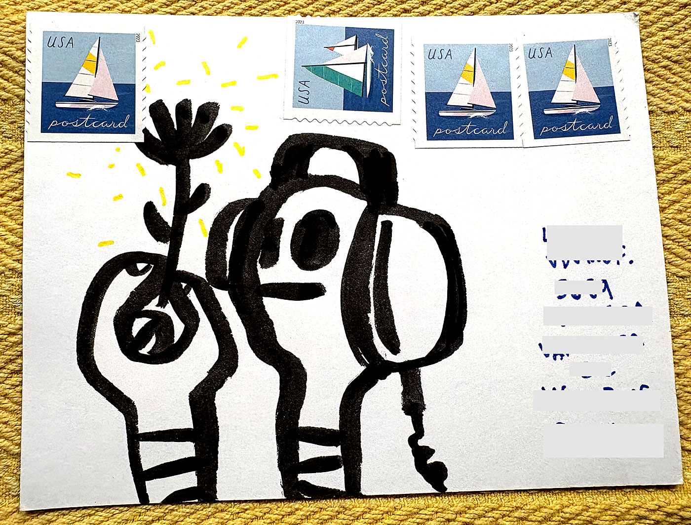 Postcard drawing sent to send cheer