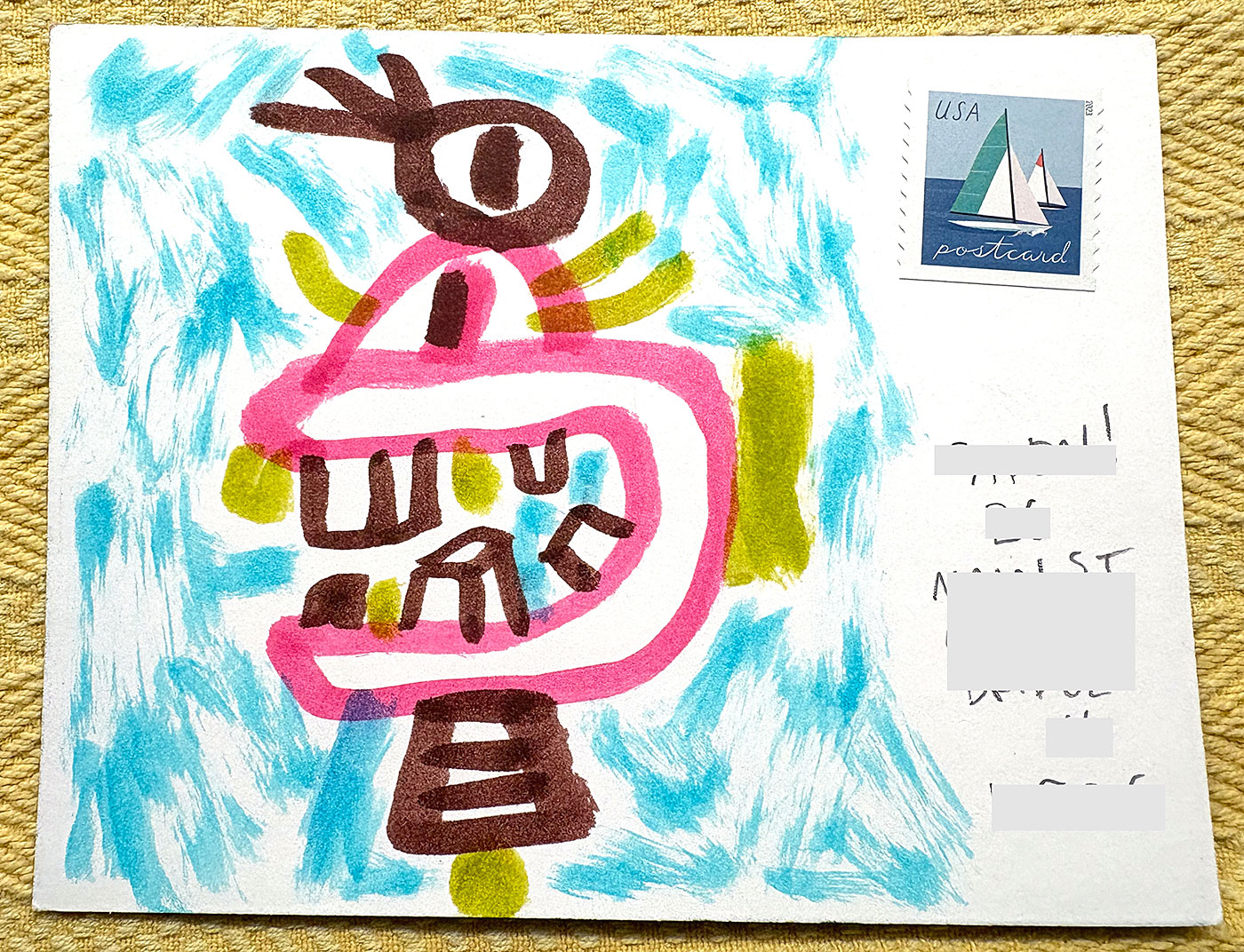 Postcard drawing sent to send cheer