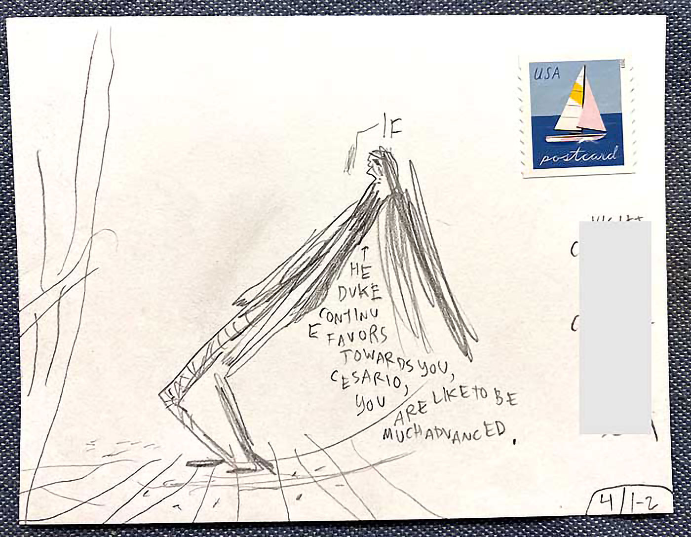 Postcard drawing sent to send cheer