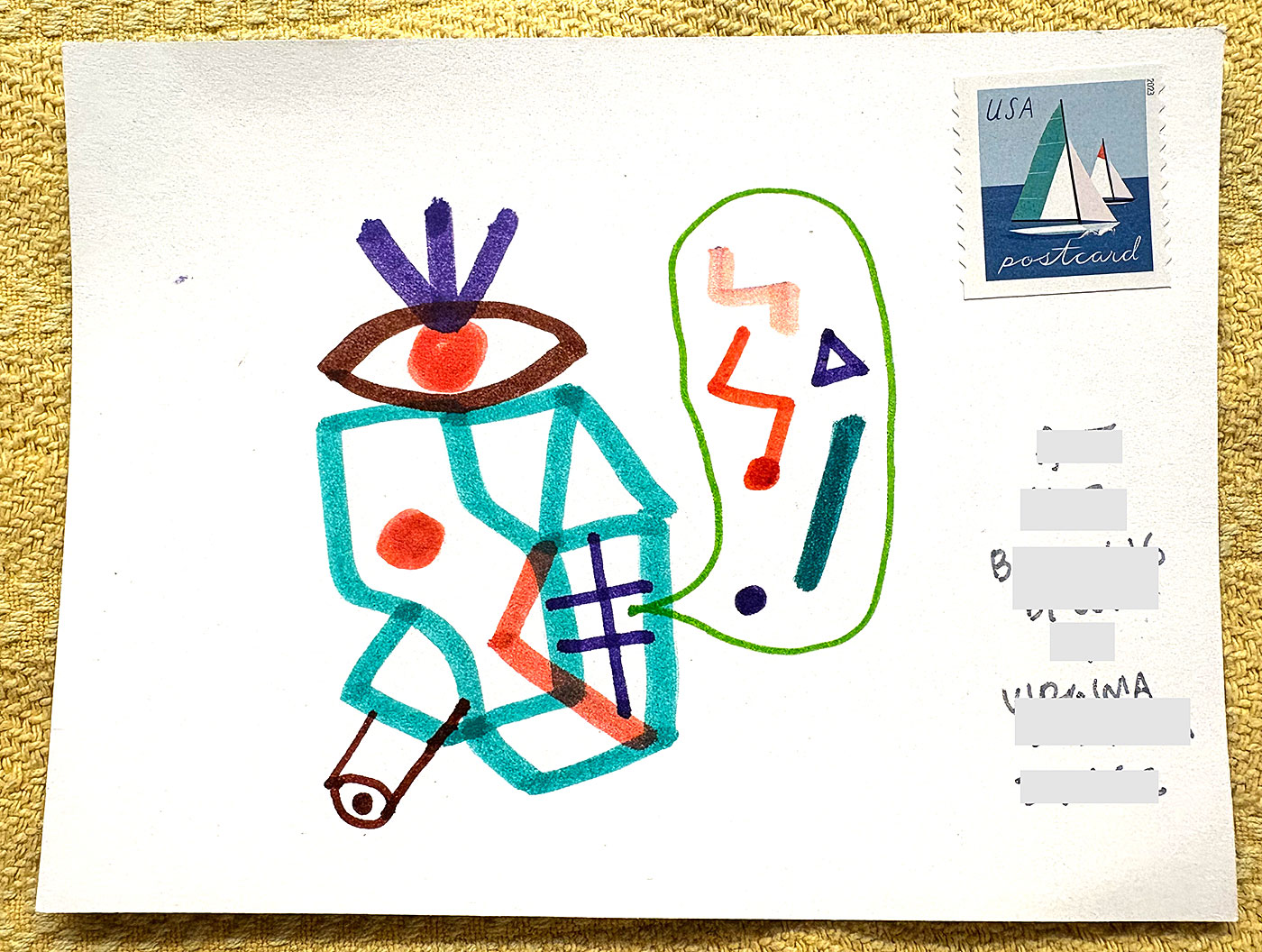 Postcard drawing sent to send cheer