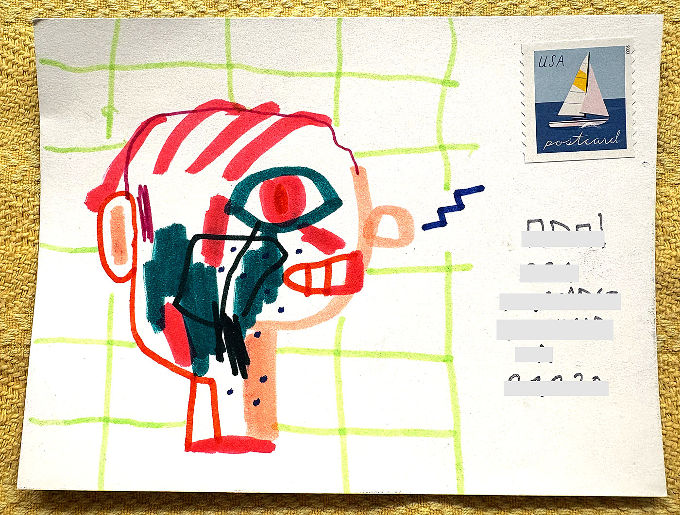 Postcard drawing sent to send cheer