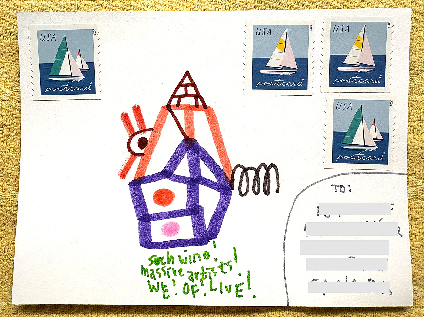 Postcard drawing sent to send cheer