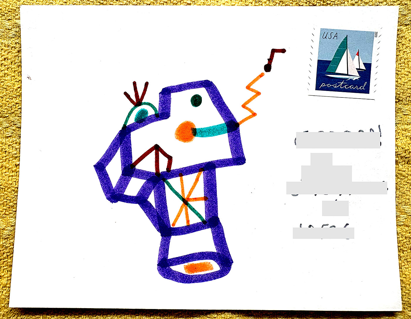 Postcard drawing sent to send cheer
