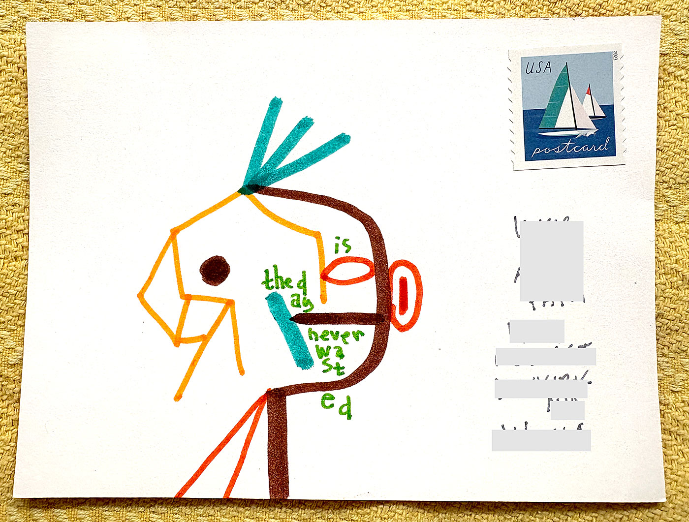 Postcard drawing sent to send cheer