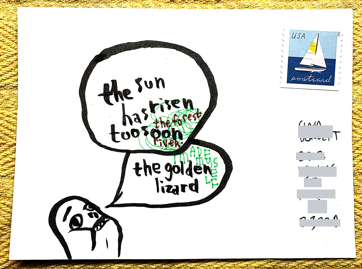 Postcard drawing sent to send cheer