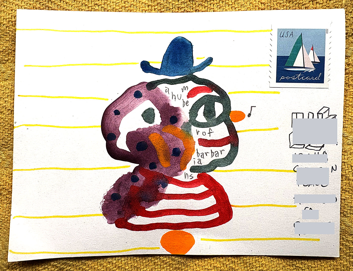 Postcard drawing sent to send cheer